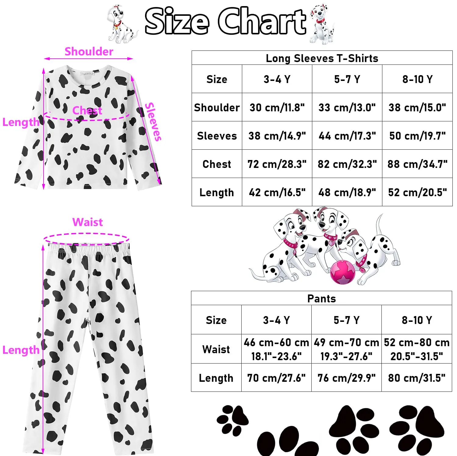 101 Dalmatians Costume for Kids 100 Days of School Costume Girls Dalmatian Costume Kids Dalmatians Outfit with Long Sleeve Shirt Pants Headband Tail Bowtie Gloves Bell Collar Socks Tutu Dress CA025M