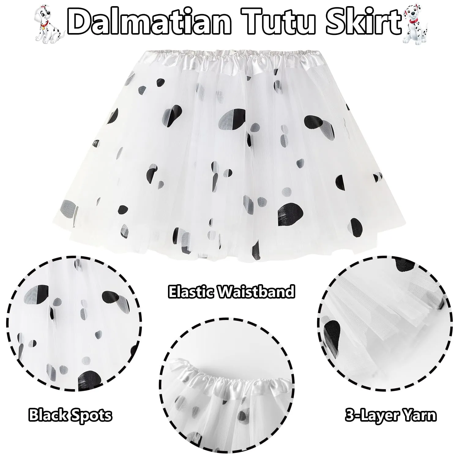 101 Dalmatians Costume for Kids 100 Days of School Costume Girls Dalmatian Costume Kids Dalmatians Outfit with Long Sleeve Shirt Pants Headband Tail Bowtie Gloves Bell Collar Socks Tutu Dress CA025M