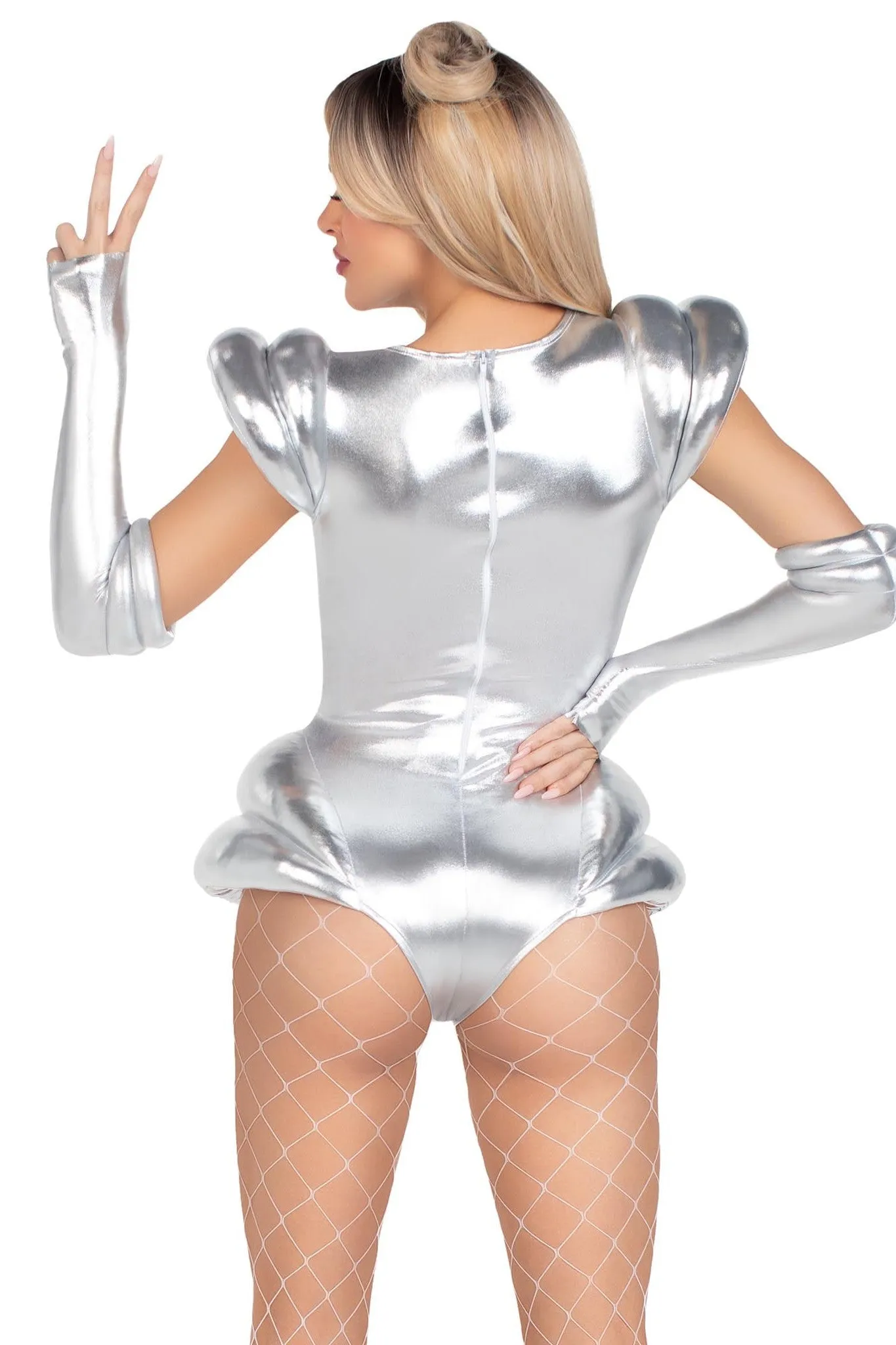 2 Piece Cosmic Cutie Metallic Lame Bodysuit & Fingerless Gloves