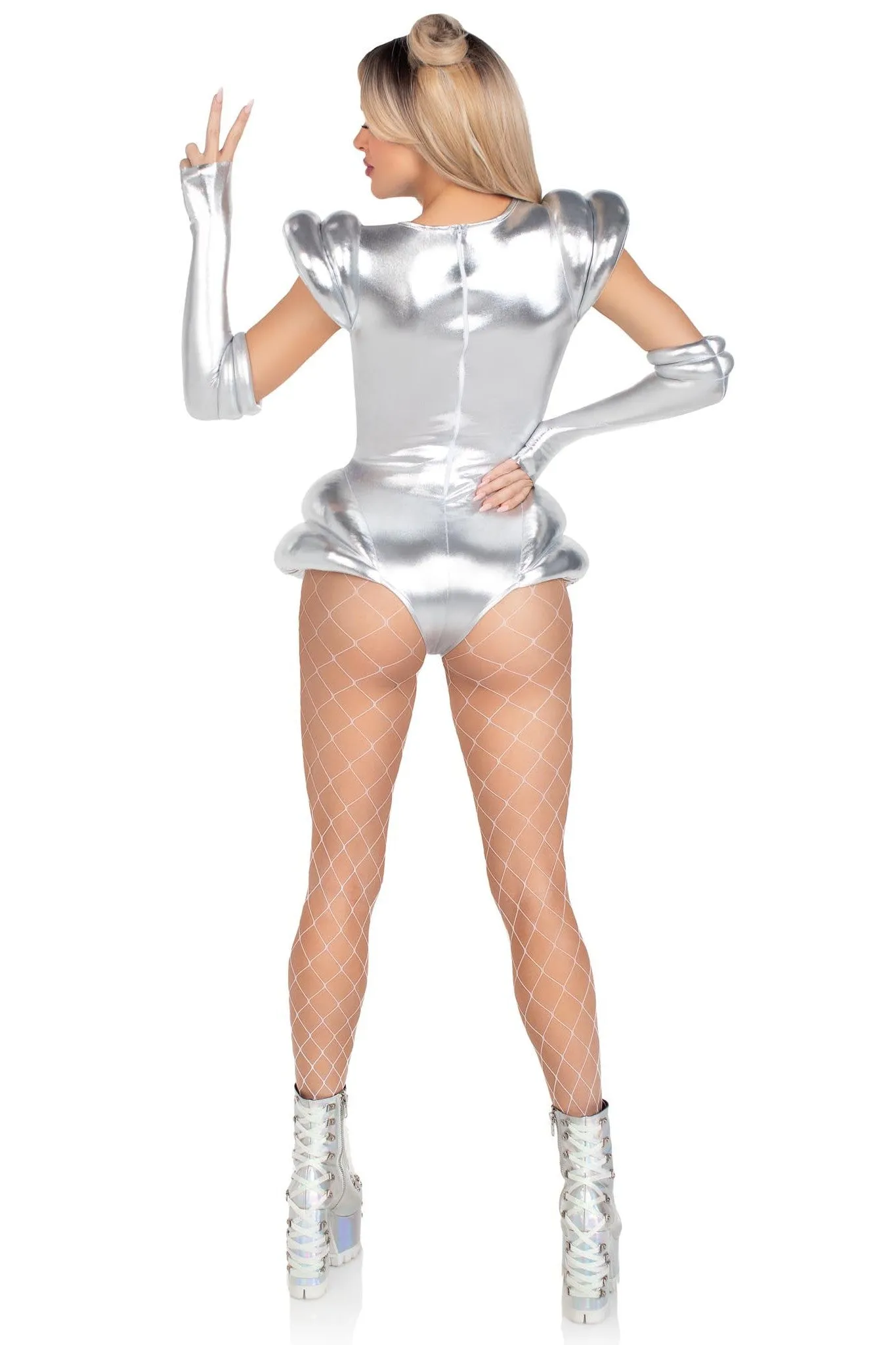 2 Piece Cosmic Cutie Metallic Lame Bodysuit & Fingerless Gloves