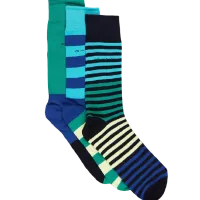 3 Pack Stripe Socks - Green/Blue and Red/Blue/Yellow