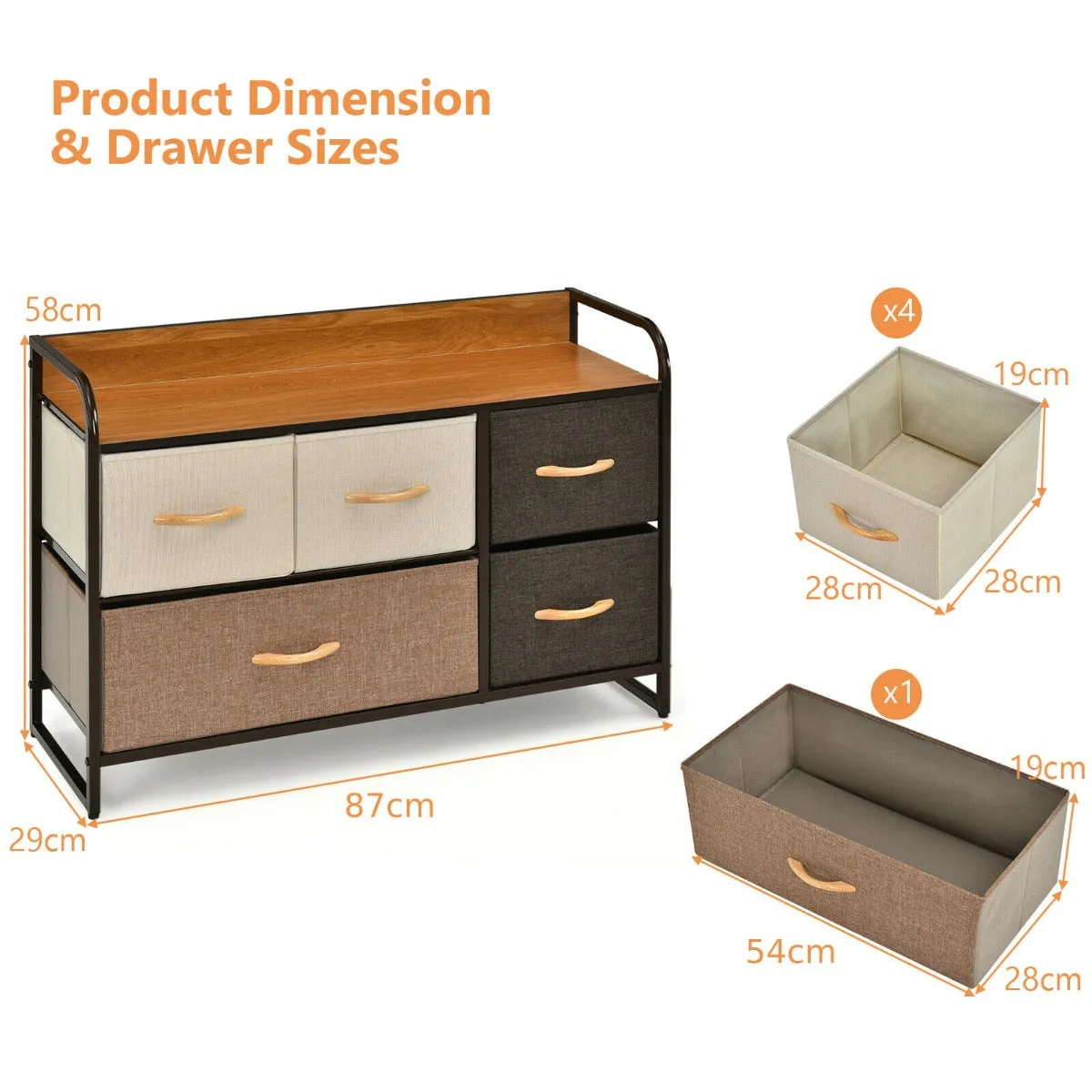 5-Drawer Dresser Storage with Foldable Fabric Drawers