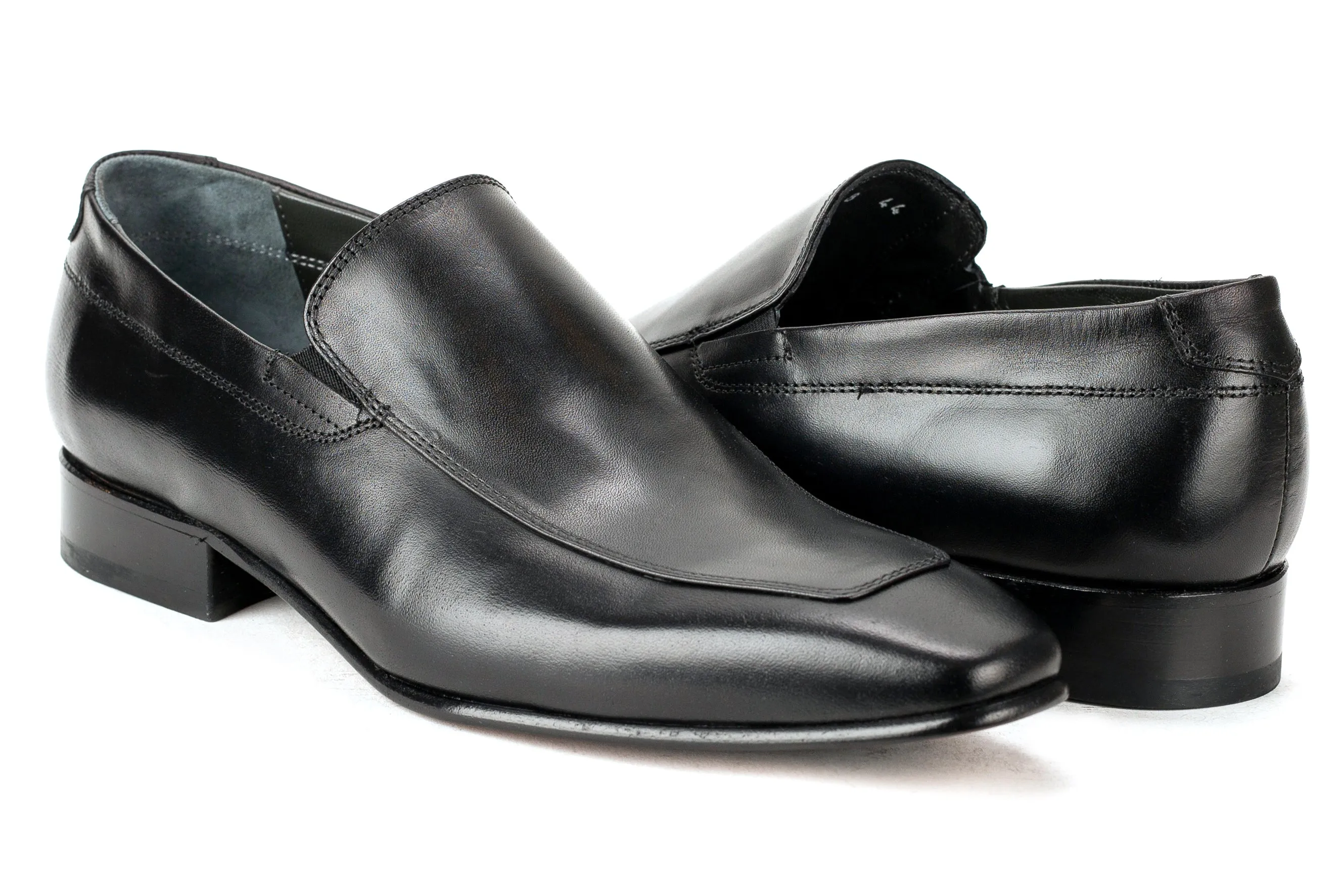 8664 - Mirage Men's Dress Black Slip On Shoe Apron Toe Thin Leather Sole