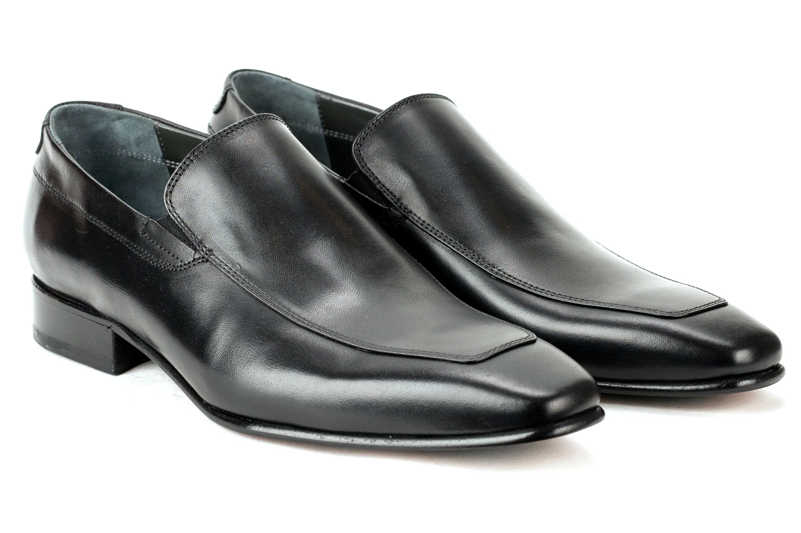 8664 - Mirage Men's Dress Black Slip On Shoe Apron Toe Thin Leather Sole