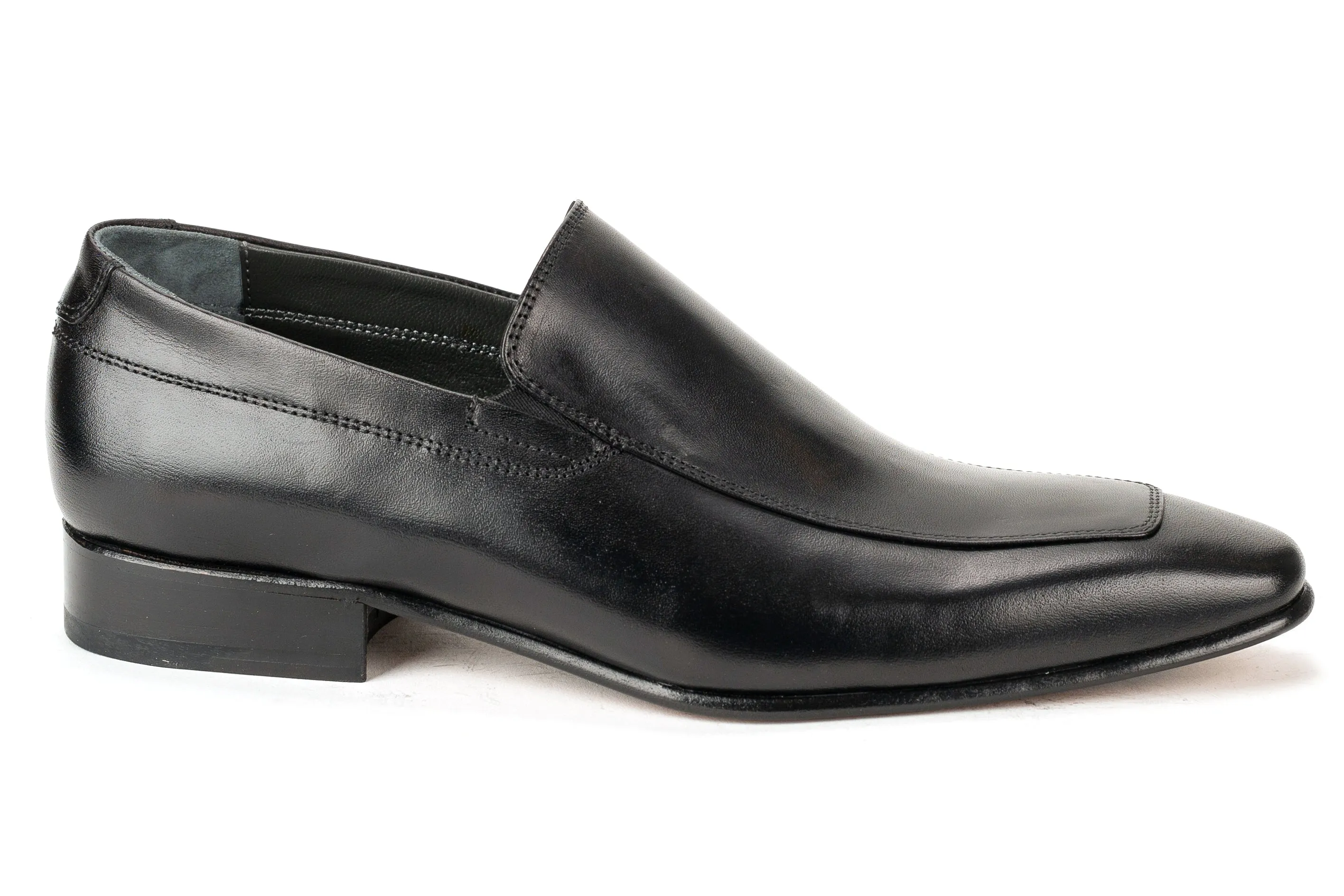 8664 - Mirage Men's Dress Black Slip On Shoe Apron Toe Thin Leather Sole