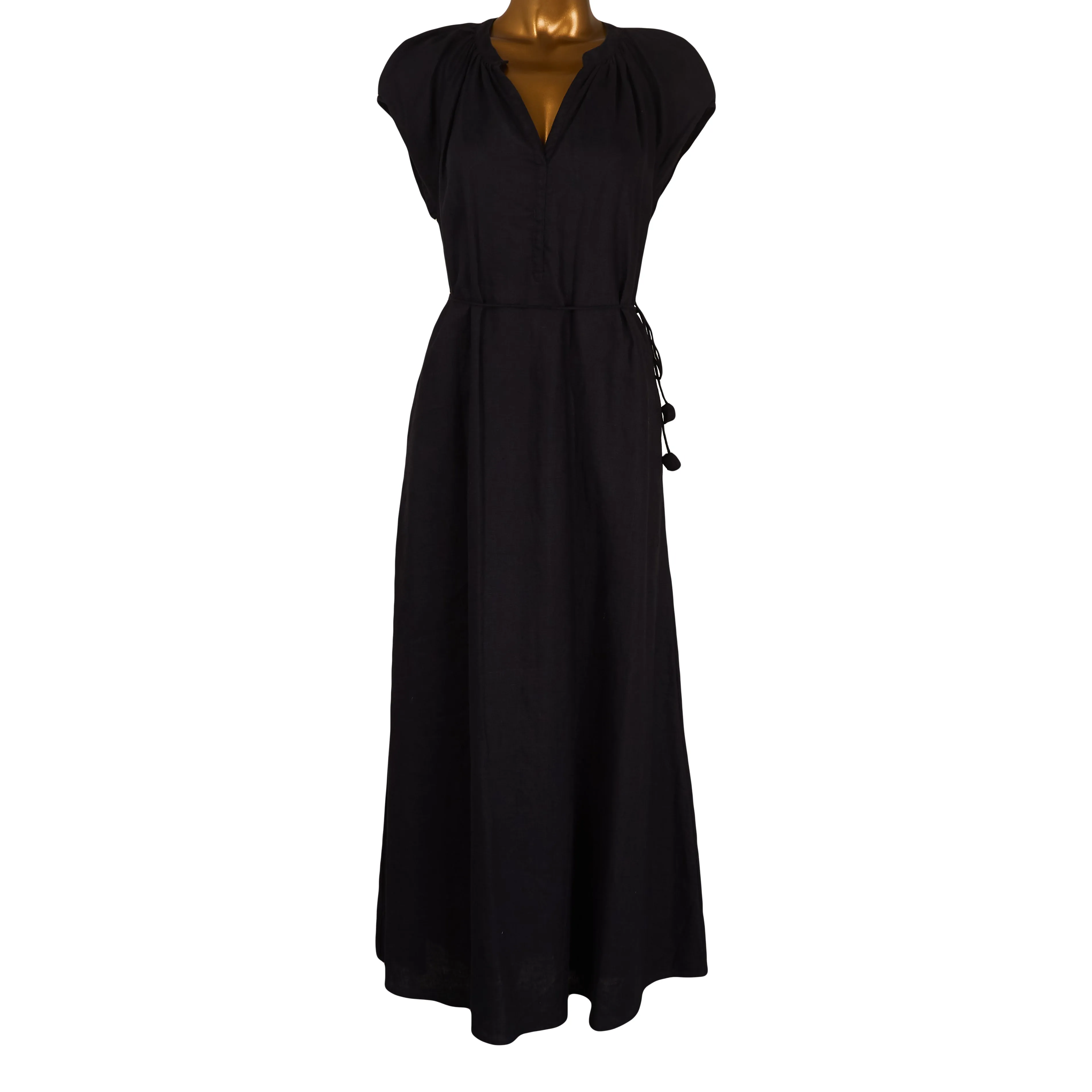 ADELE LONG DRESS - Linen | Black