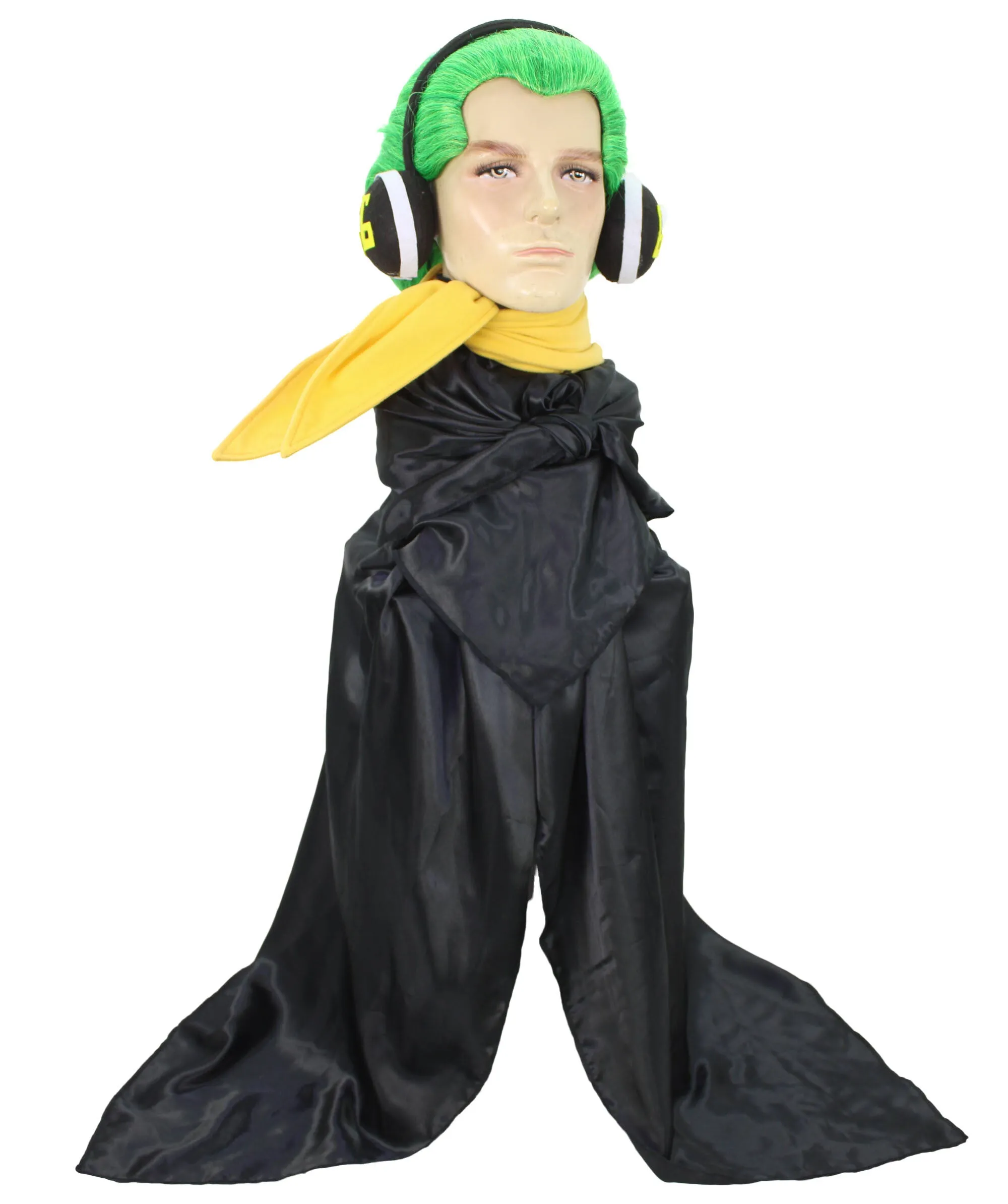 Adult Men's Anime Commander Villain Green Wig with Scarf | Perfect for Halloween | Flame retardant Synthetic Fiber