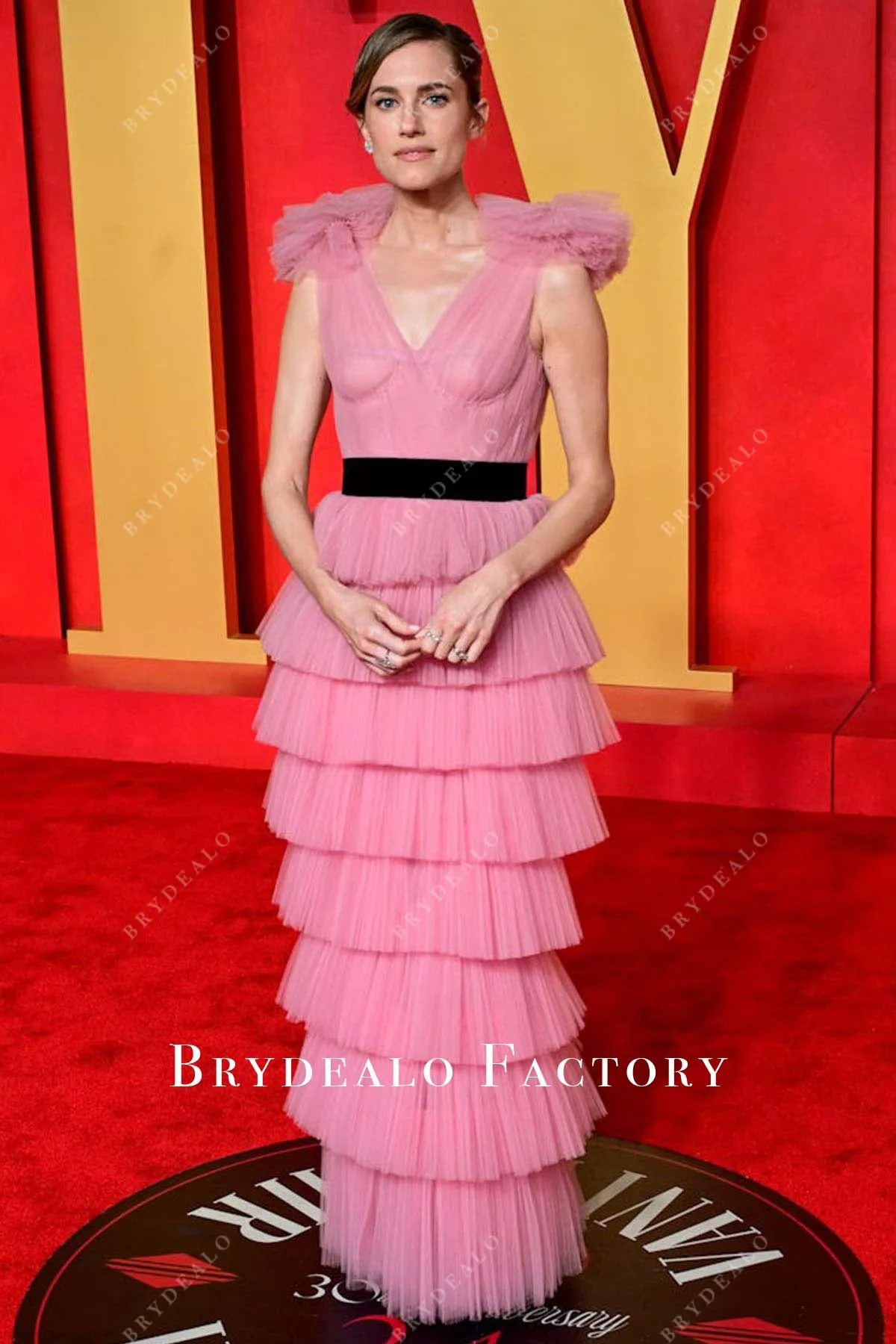 Allison Williams 2024 Oscars After Party Pink Tiered Dress