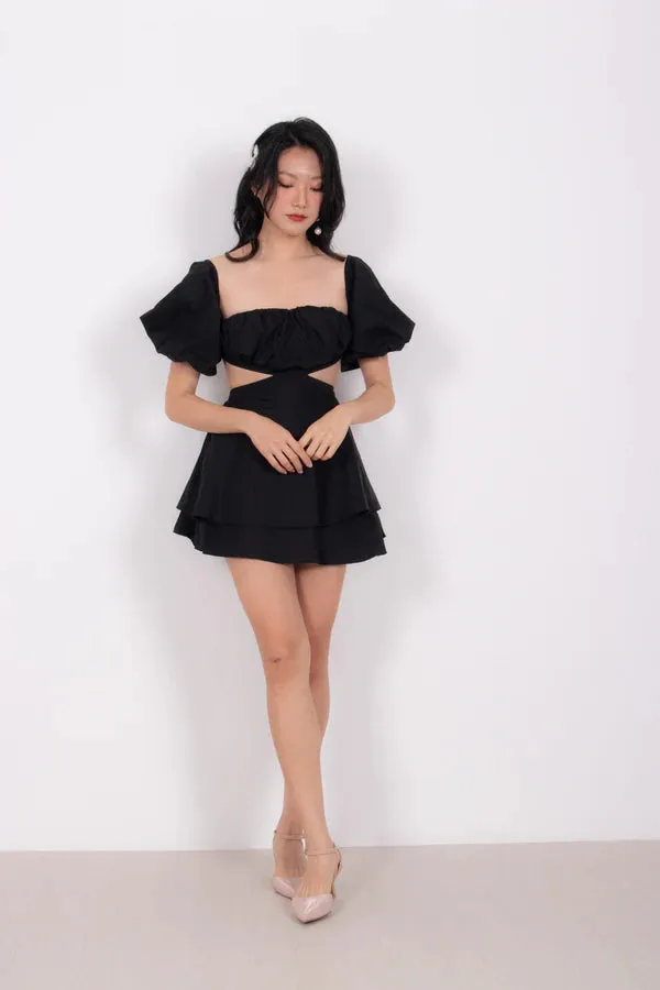 Angelia Off Shoulder Dress Romper in Black