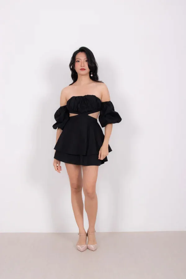 Angelia Off Shoulder Dress Romper in Black