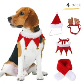 AnniePaw 4 Pcs Dog Christmas Set - Washable Scarves and Hats