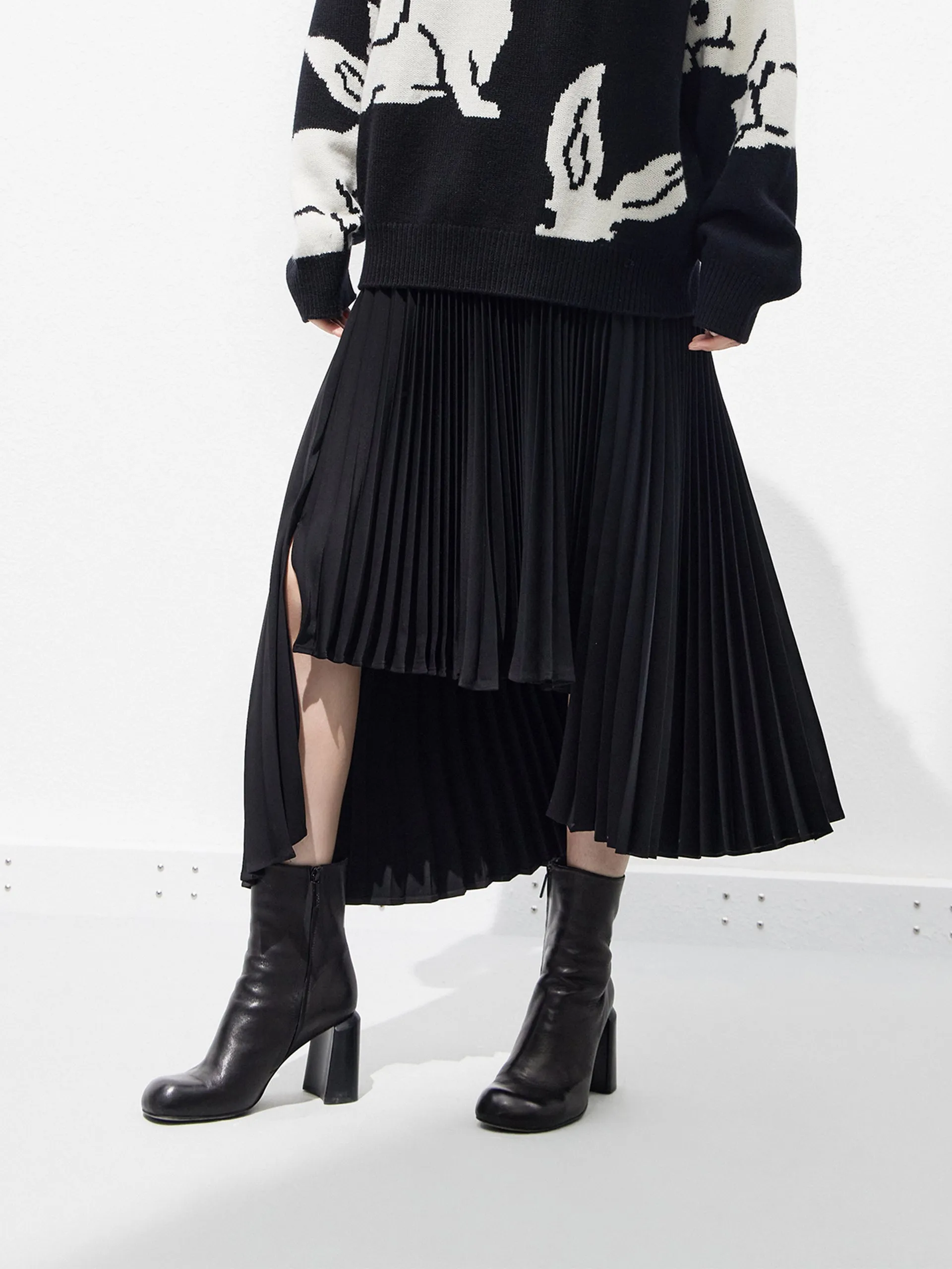 Asymmetric Pleated Skirt