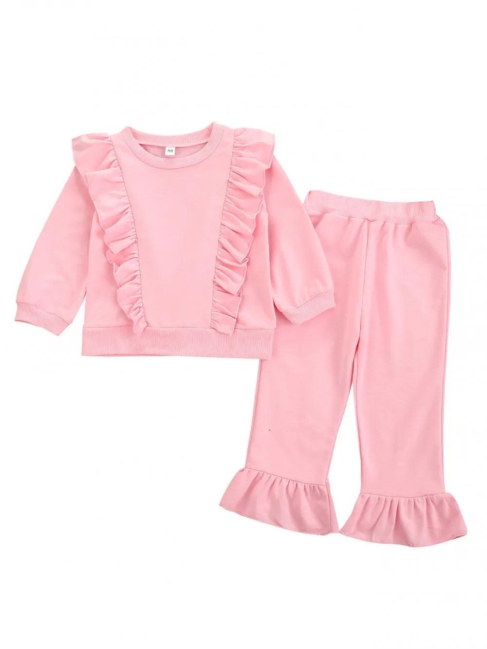 Autumn Little Girls Solid Color Flying-sleeve Top   Flared Pants Set Wholesale Girls Clothes