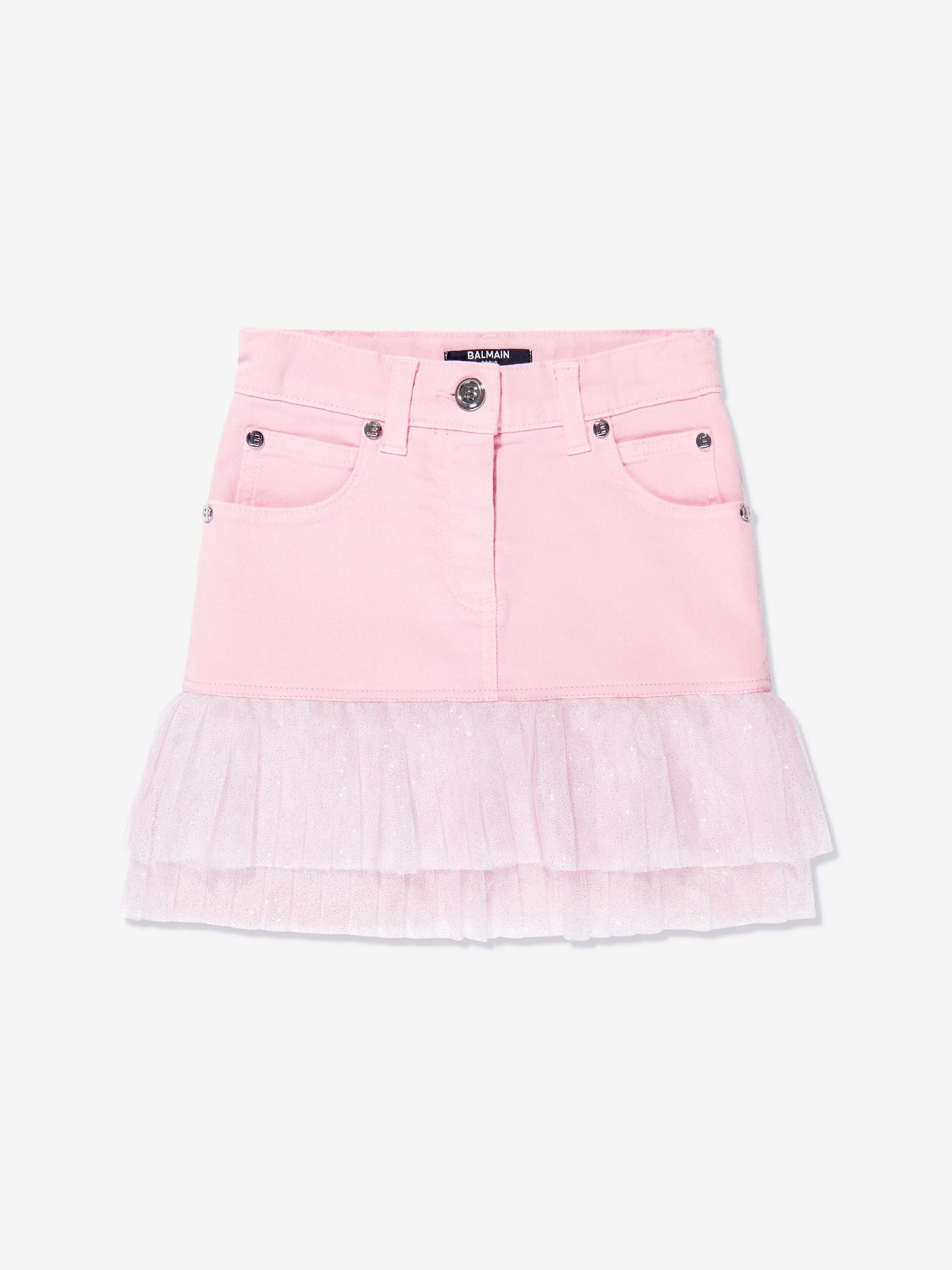 Balmain Girls Pleated Hem Skirt in Pink