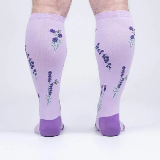 Bees and Lavender Knee High Sock in Extra Stretchy for Wide Calves