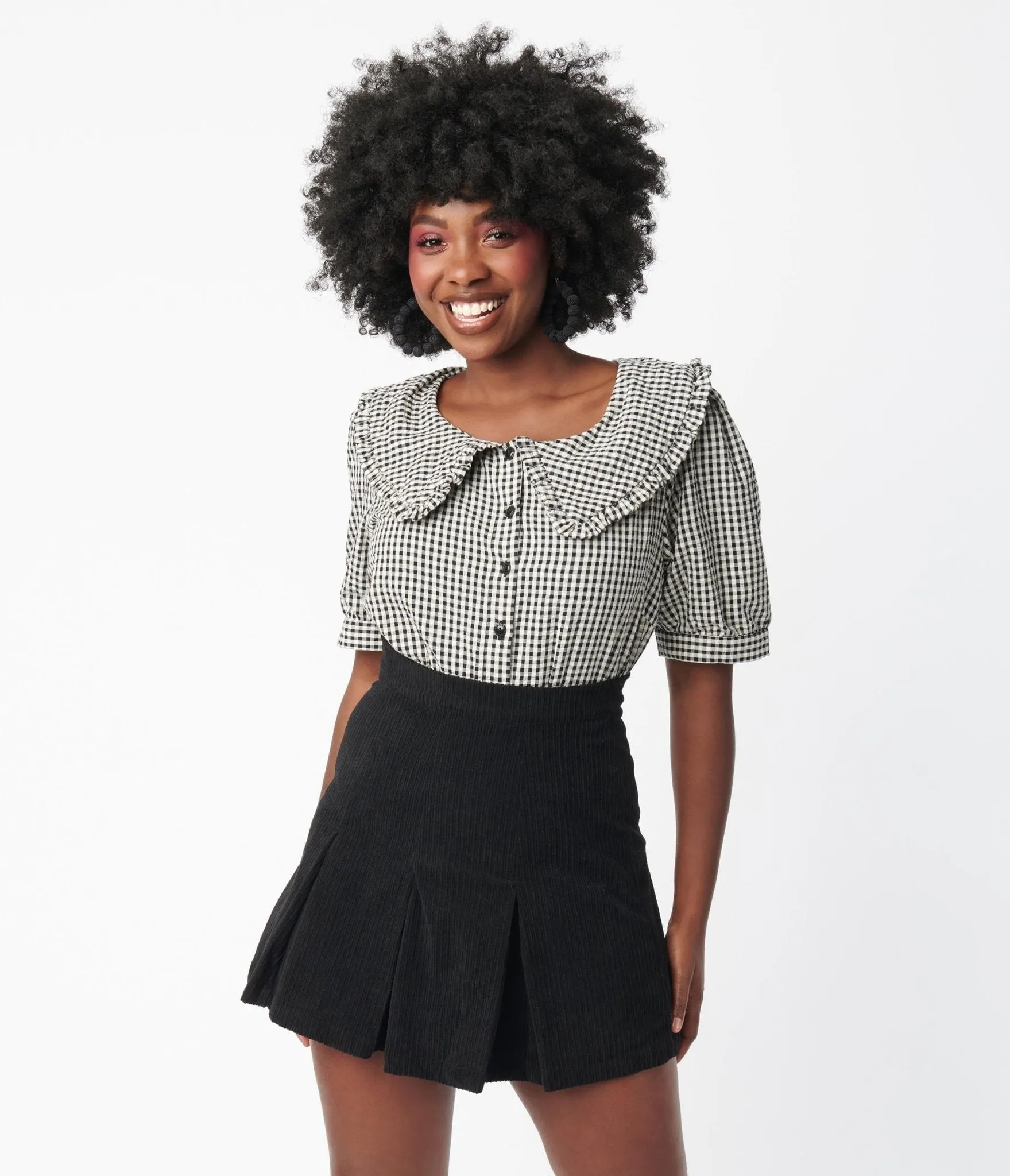 Black Corduroy Pleated Tennis Skirt