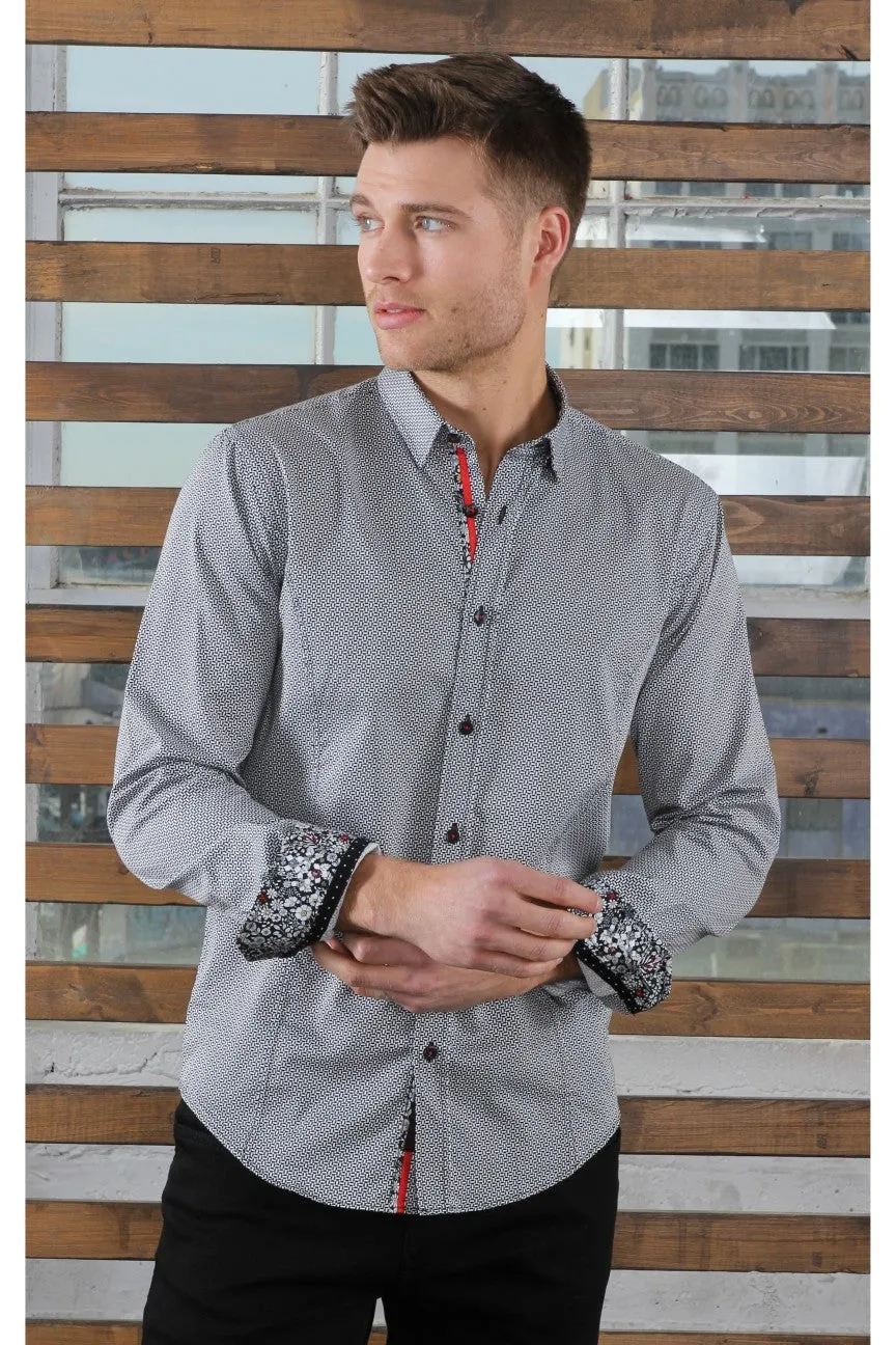 Black Design Button Down Shirt W/ Trim