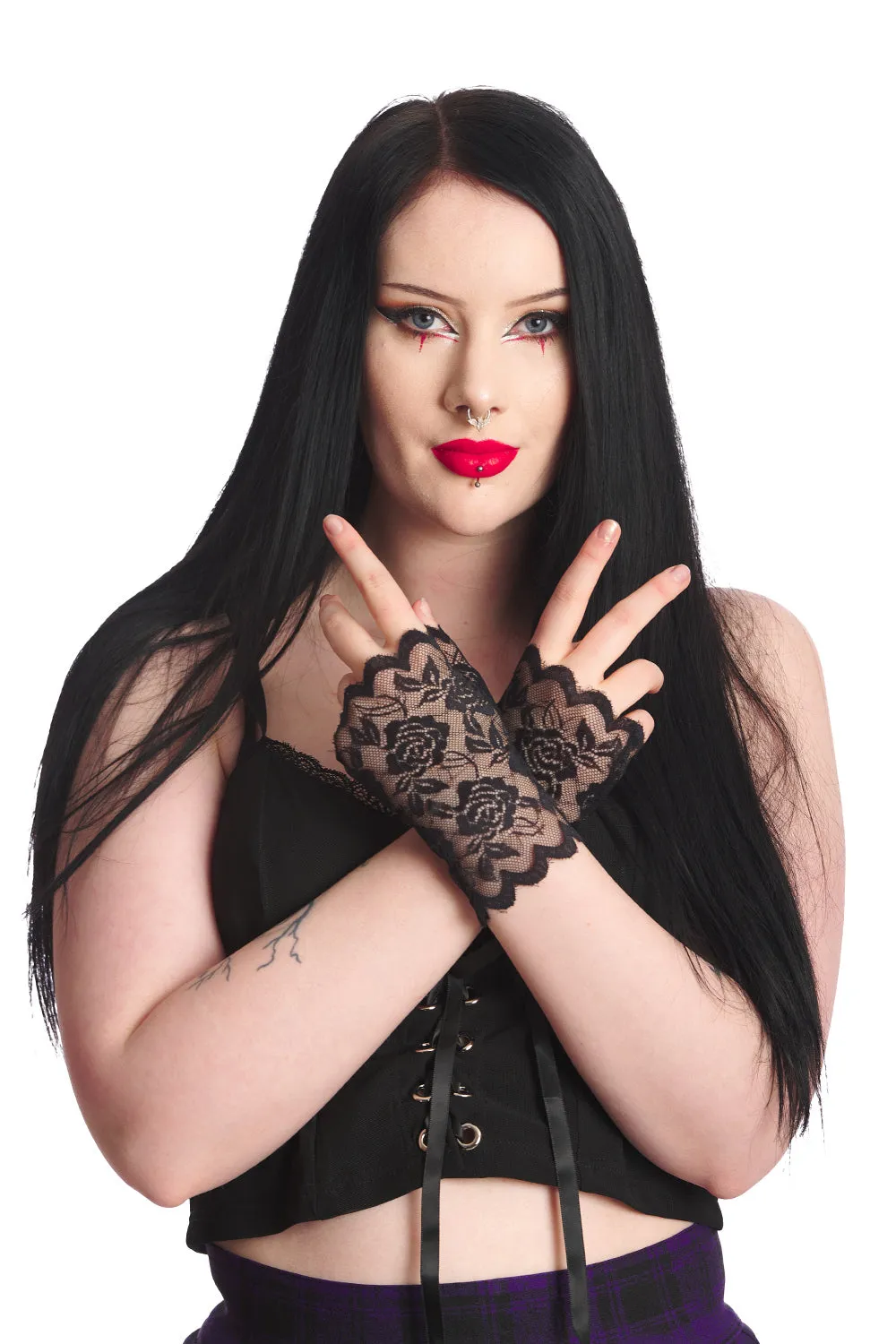 Black Floral Lace Fingerless Gloves