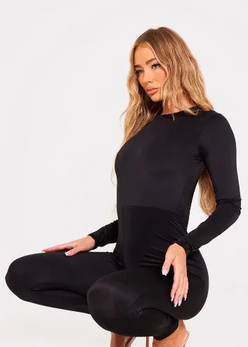 Black Matte Sculpt Long Sleeve Jumpsuit