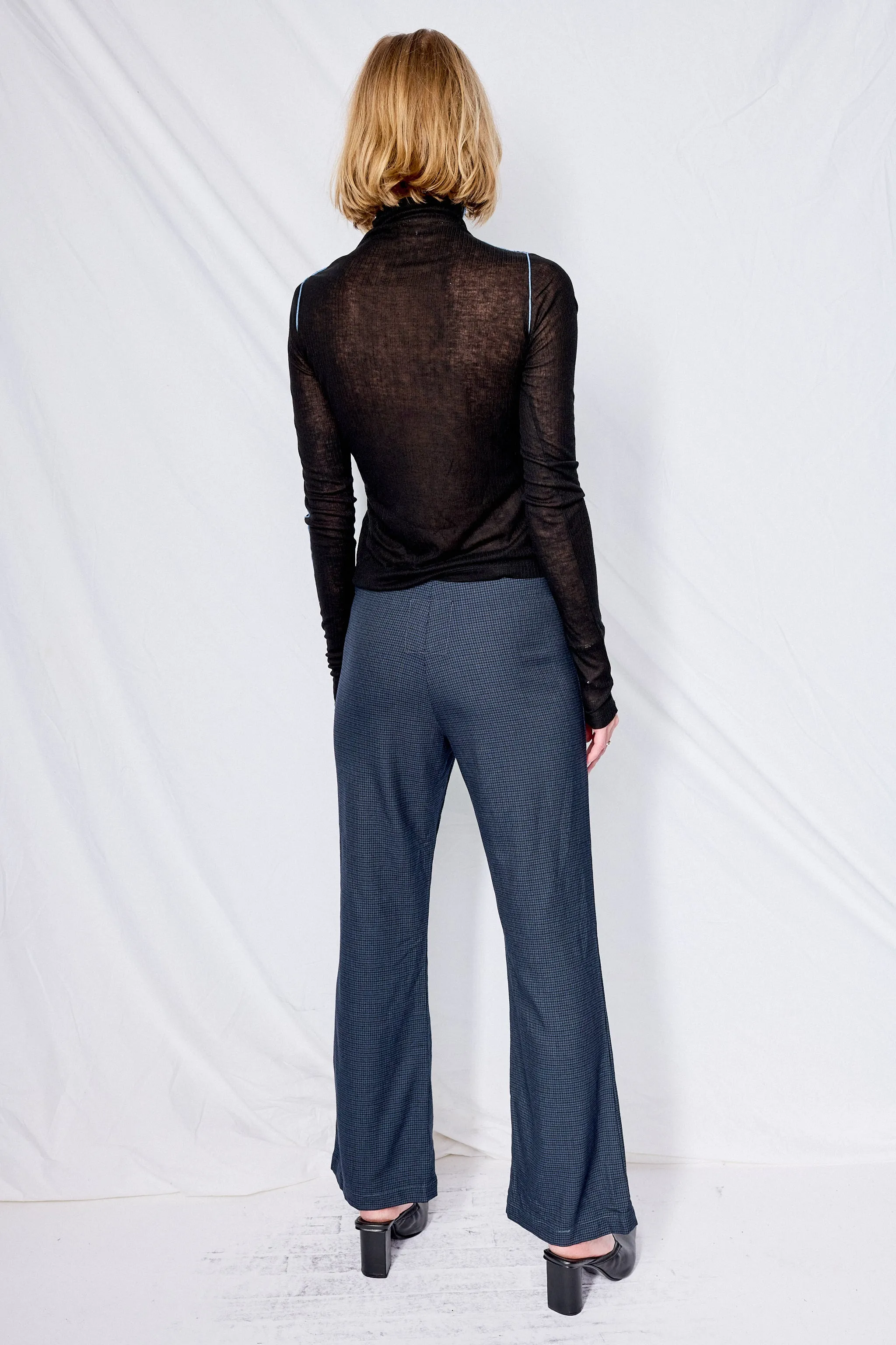 Black Overdyed Houndstooth Suiting Flare Pant