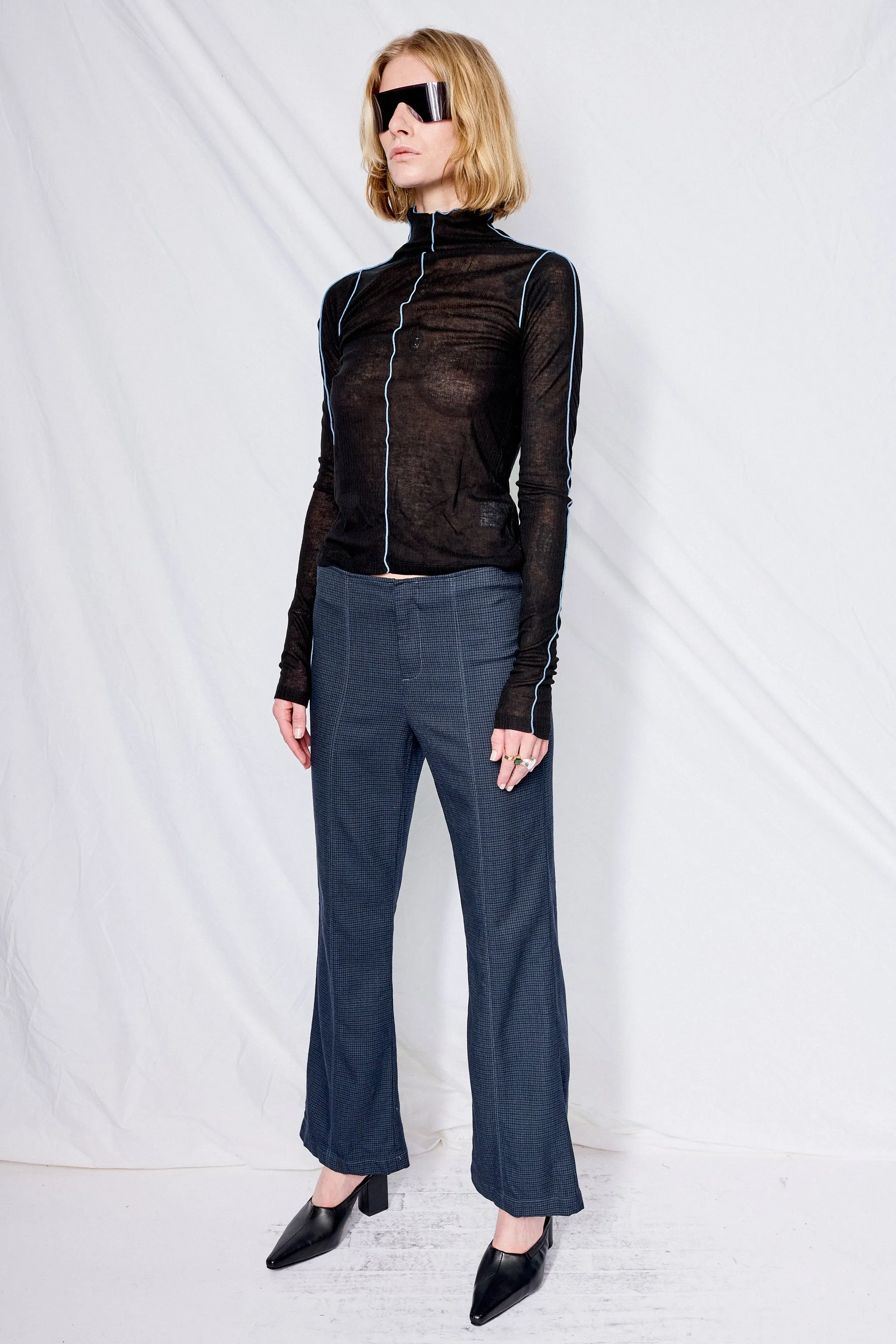 Black Overdyed Houndstooth Suiting Flare Pant