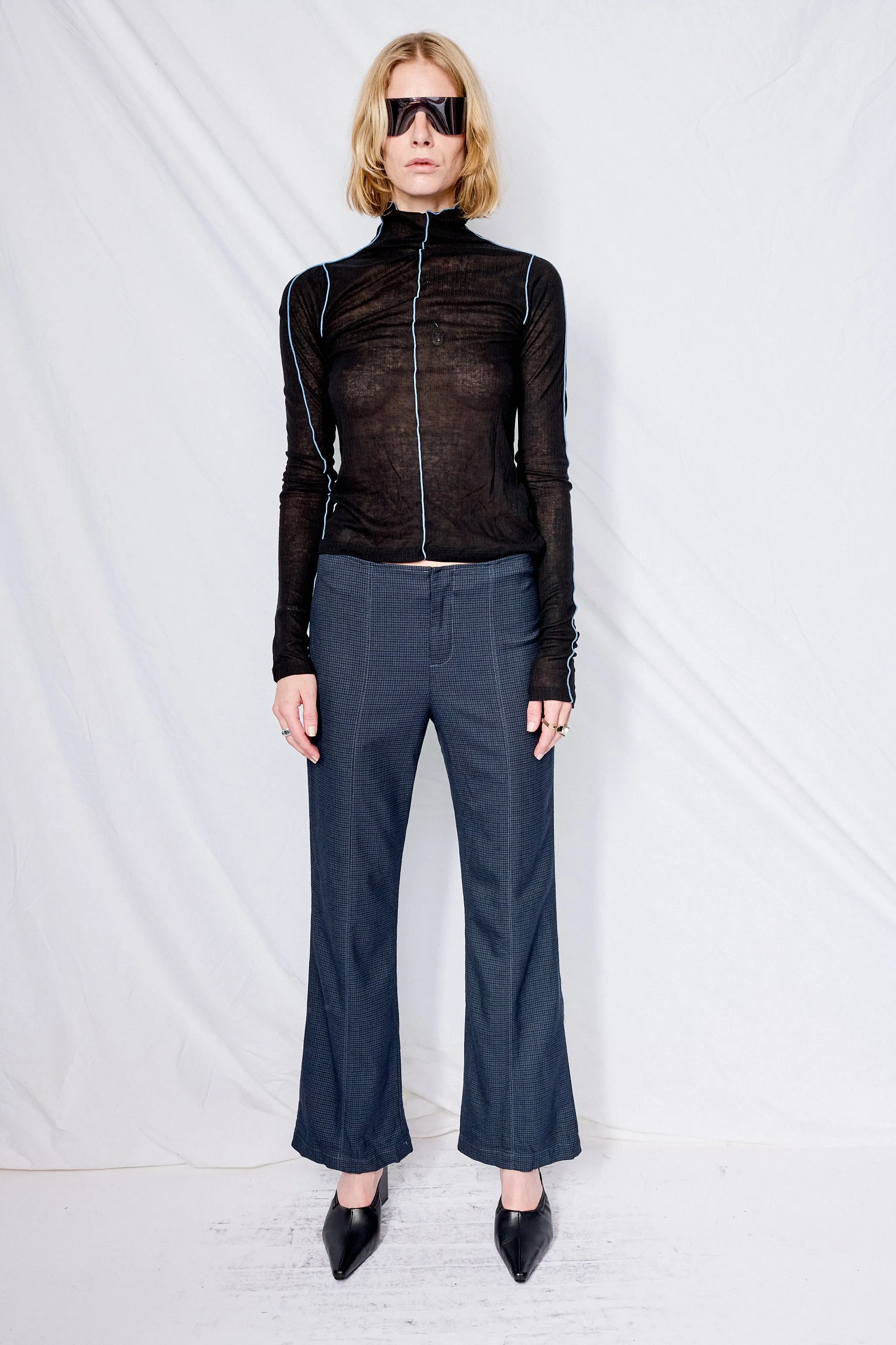 Black Overdyed Houndstooth Suiting Flare Pant