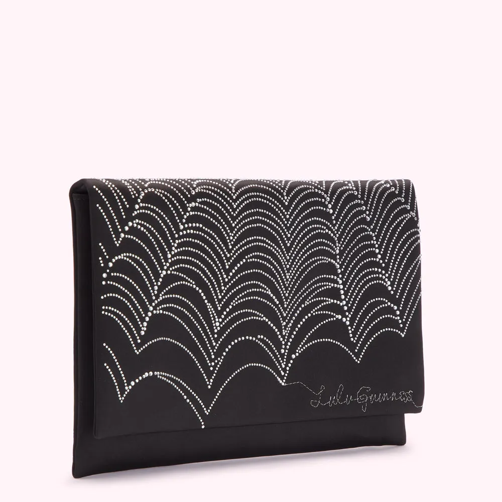 BLACK SATIN SPIDERS WEB NELLIE CLUTCH