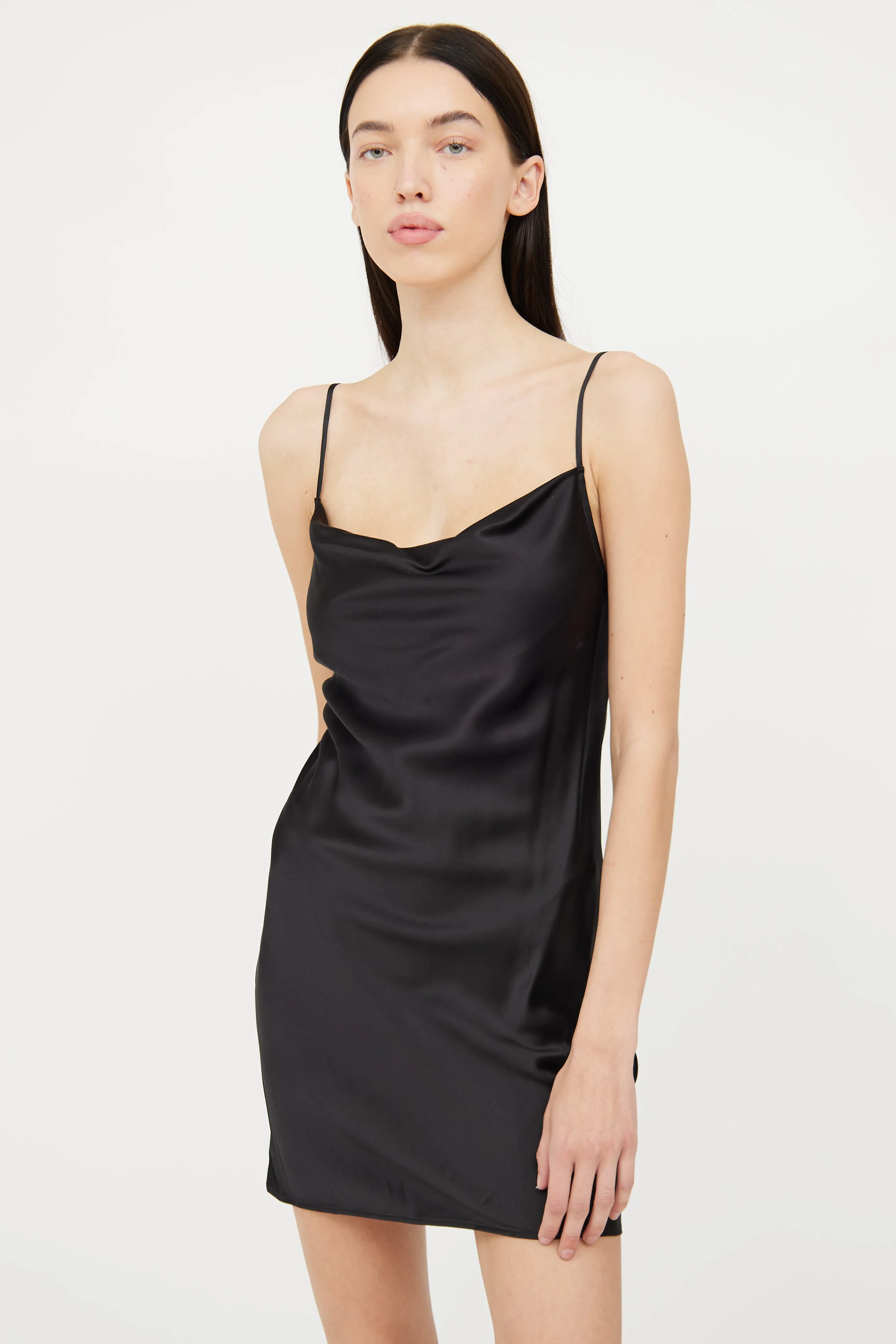 Black Silk Cowl Neck Dress