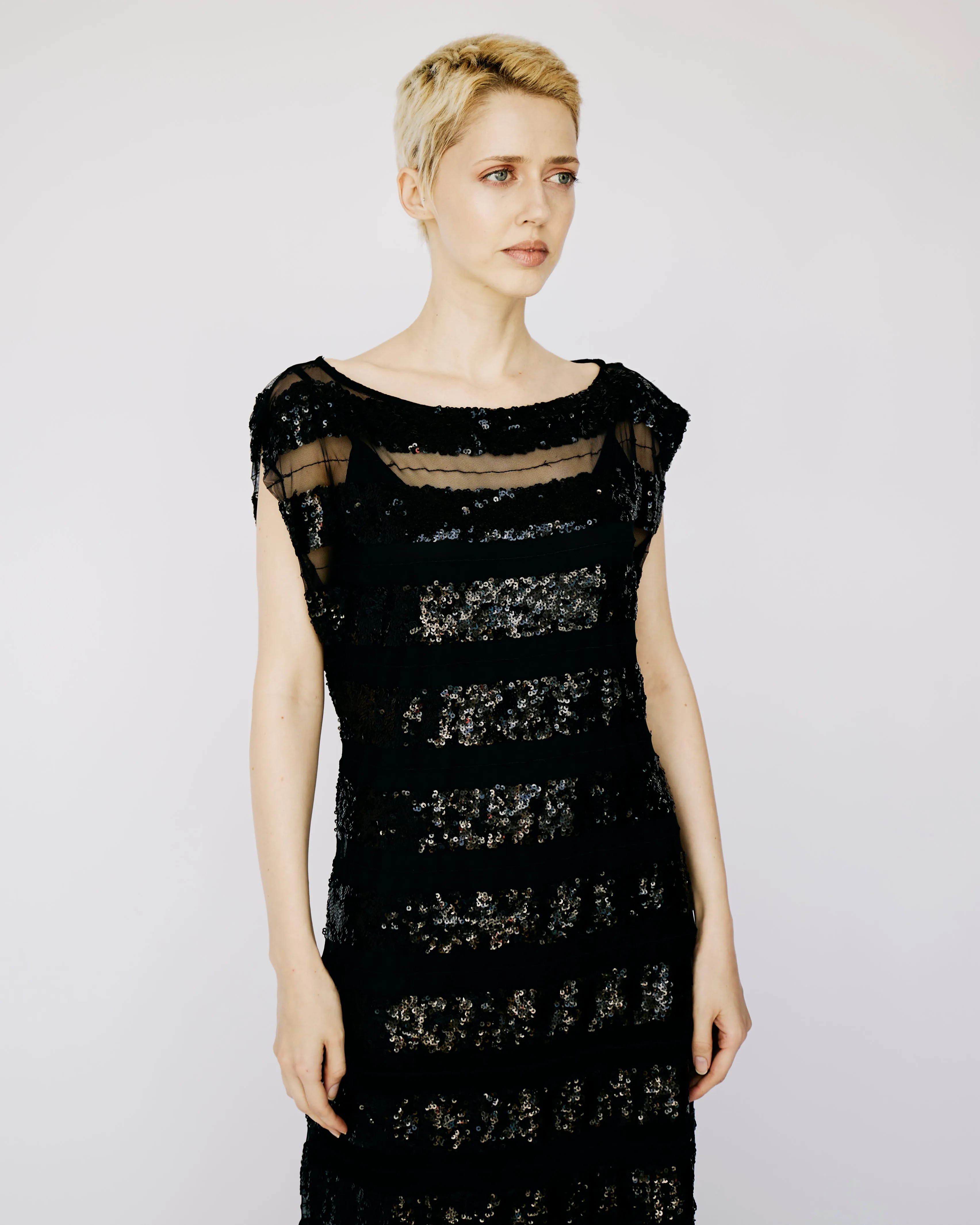 Black Stripe Sequin Dress