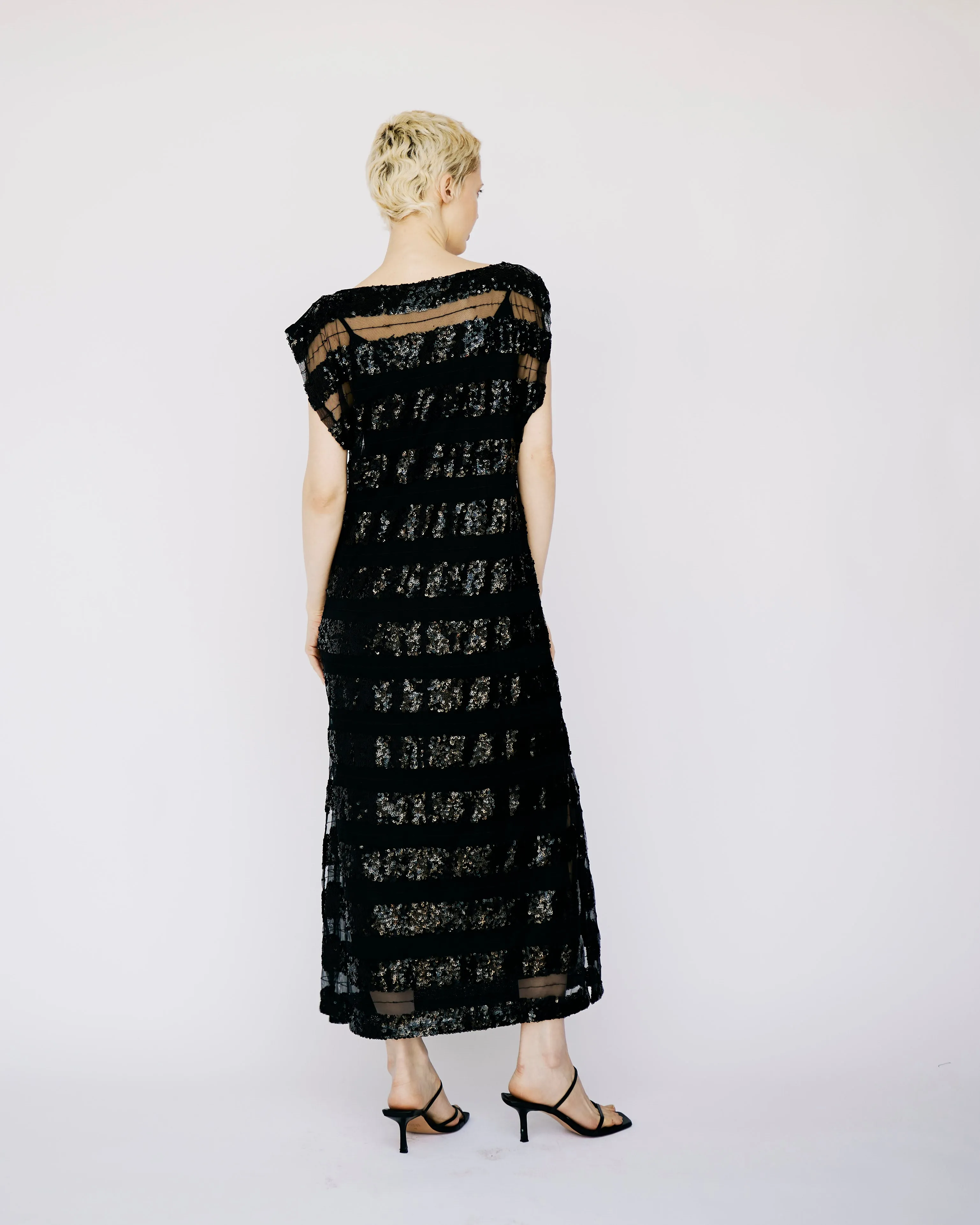 Black Stripe Sequin Dress