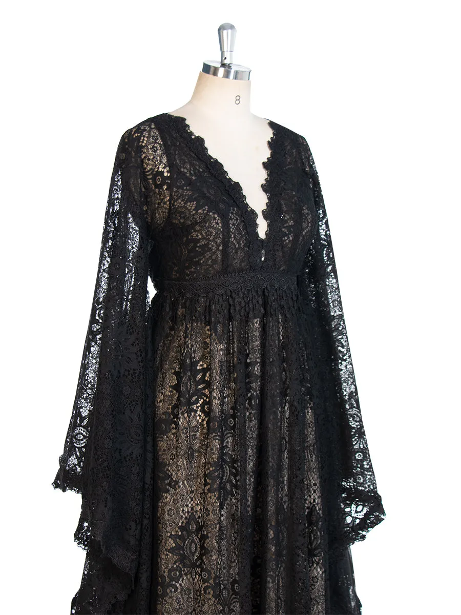 Black Vintage Lace Boho Dress, Maternity Lace Gown, Dress for Maternity Session (Free Send Slip Dress ) YW243110