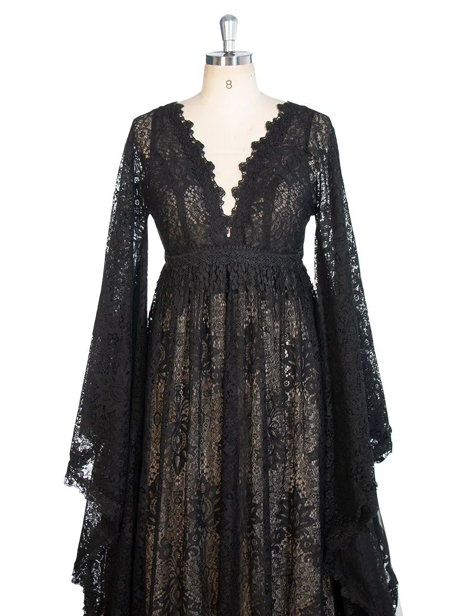 Black Vintage Lace Boho Dress, Maternity Lace Gown, Dress for Maternity Session (Free Send Slip Dress ) YW243110