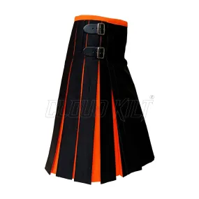 Black With Orange Tartan Style Hybrid Kilt