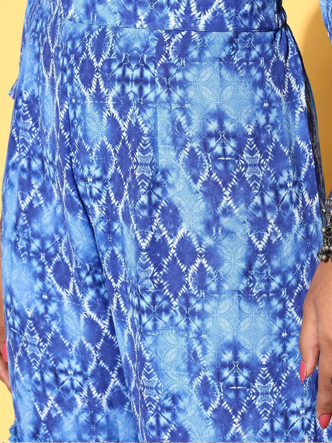 Blue Printed Georgette Top With Sharara