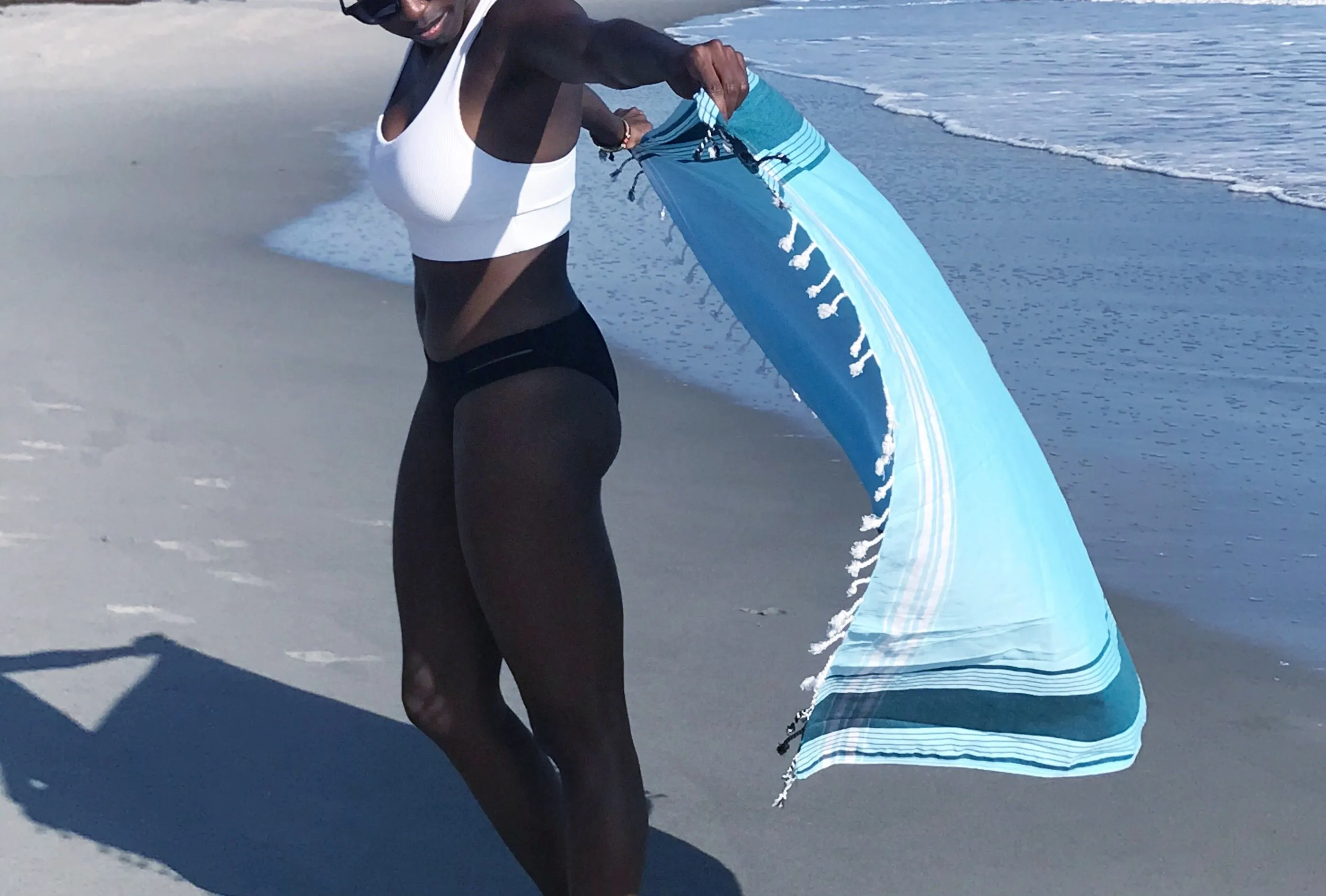 Blue with green stripe Sarong Beach Wrap cotton African kikoy/ beach cover up / swimssuit coverup