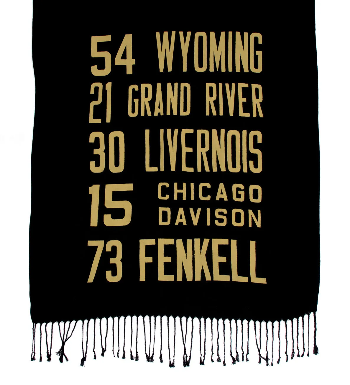 Bus Scroll Pashmina: Detroit West Side Route scarf.