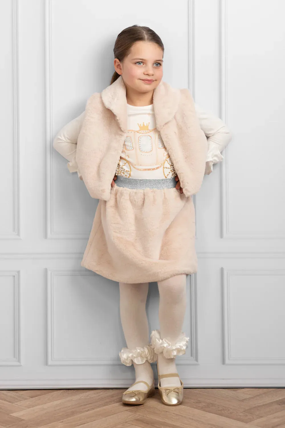 Caramelo Kids - 3 piece skirt outfit, beige