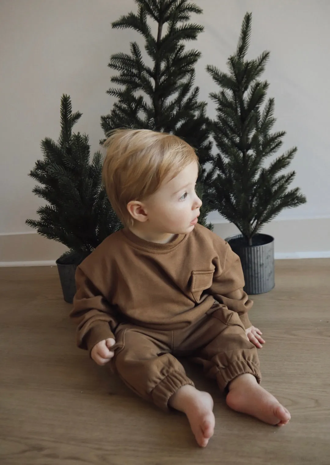 Cargo Sweatshirt Set in Brown