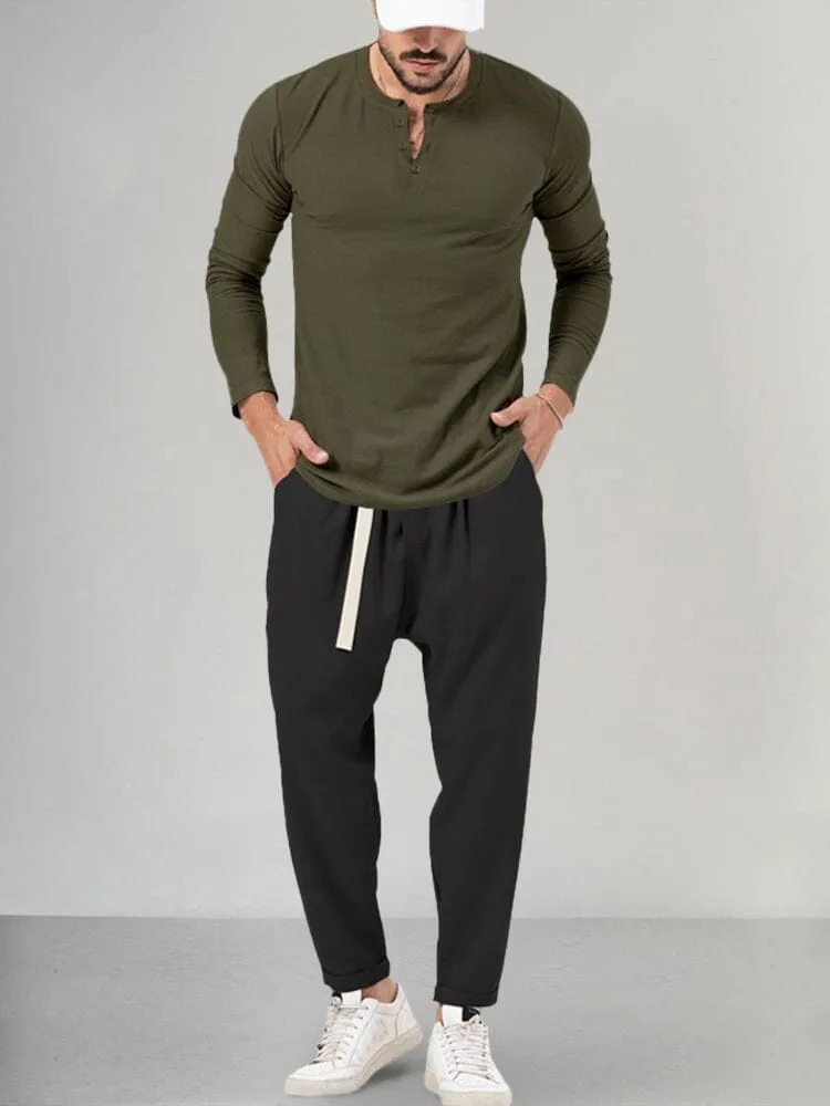 Casual Henley Shirt Set