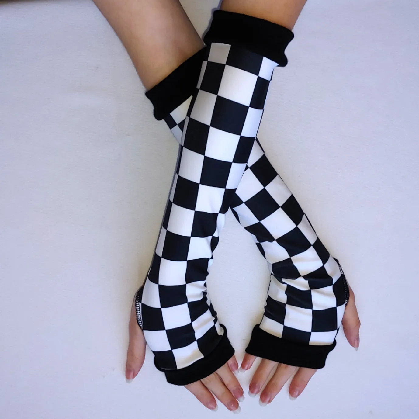 Checkered Arm Warmers Gloves Kids Adults