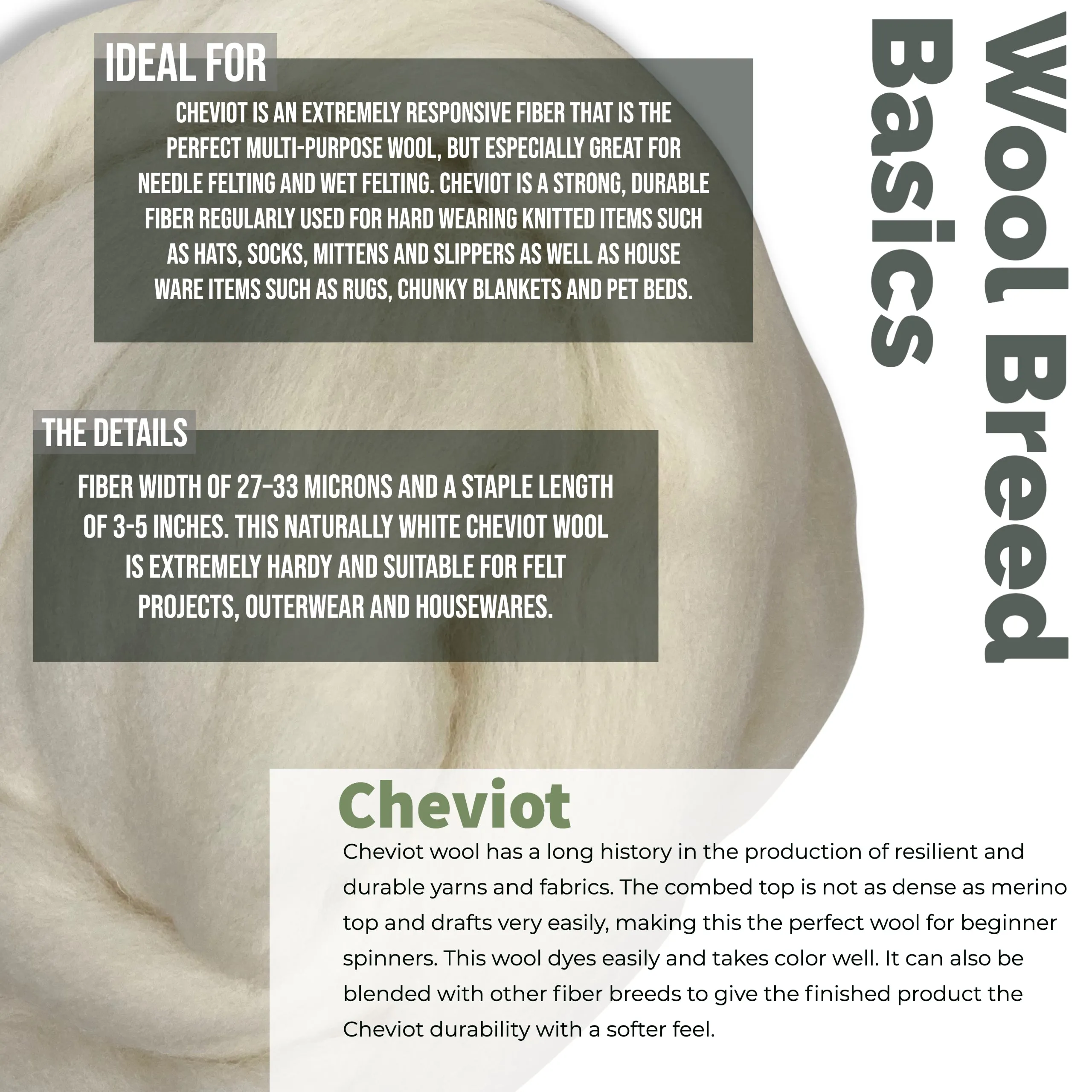 Cheviot Wool Roving Top (1 lb / 16 oz)