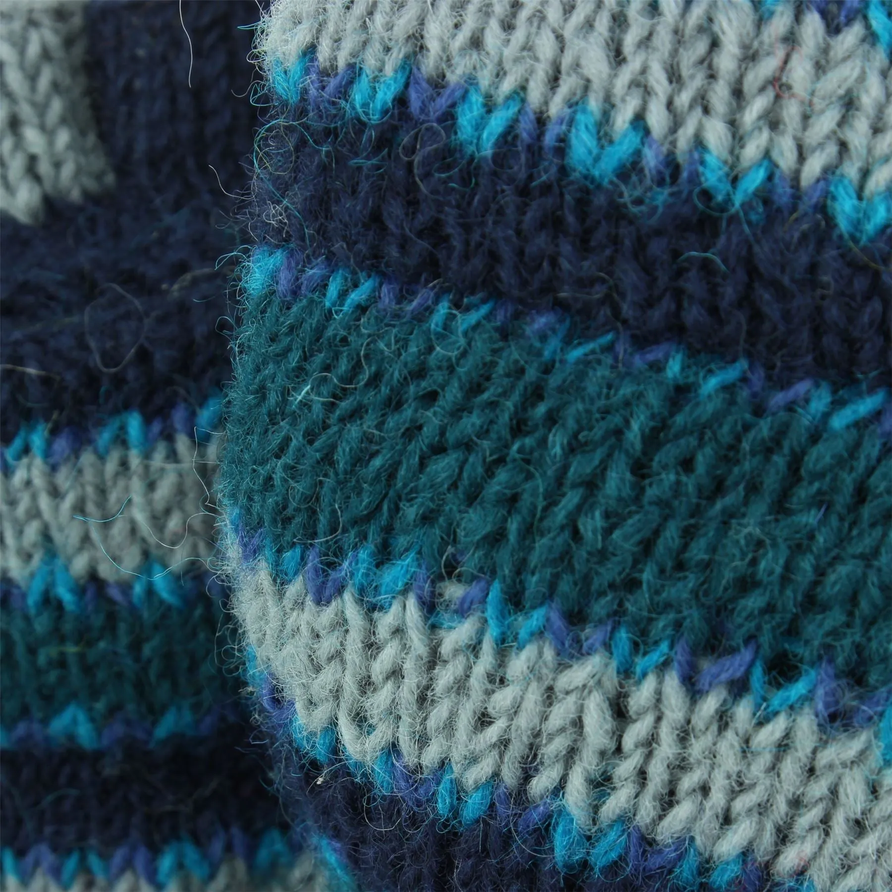 Chunky Wool Knit Fingerless Shooter Gloves - Stripe - Blue & Green