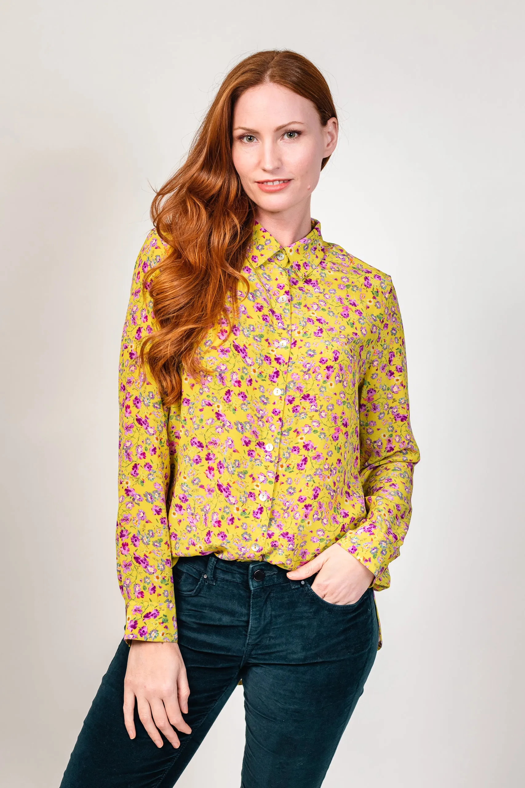 Concordia Violets Lime Silk Crepe de Chine Classic Shirt