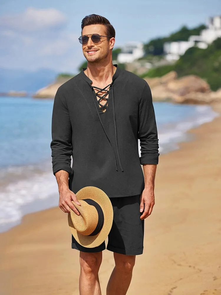 Cotton 2 Pieces Henley Shirt Set (US Only)