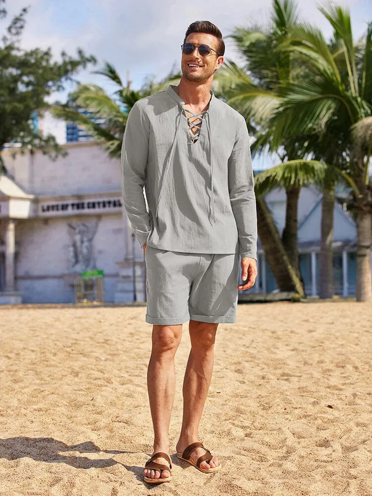 Cotton 2 Pieces Henley Shirt Set (US Only)