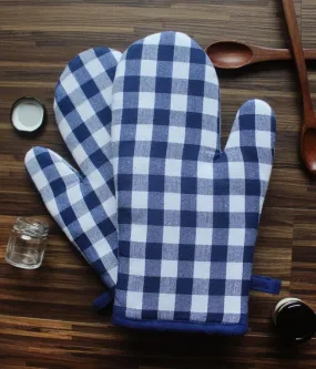 Cotton Gingham Check Blue Oven Gloves Pack Of 2