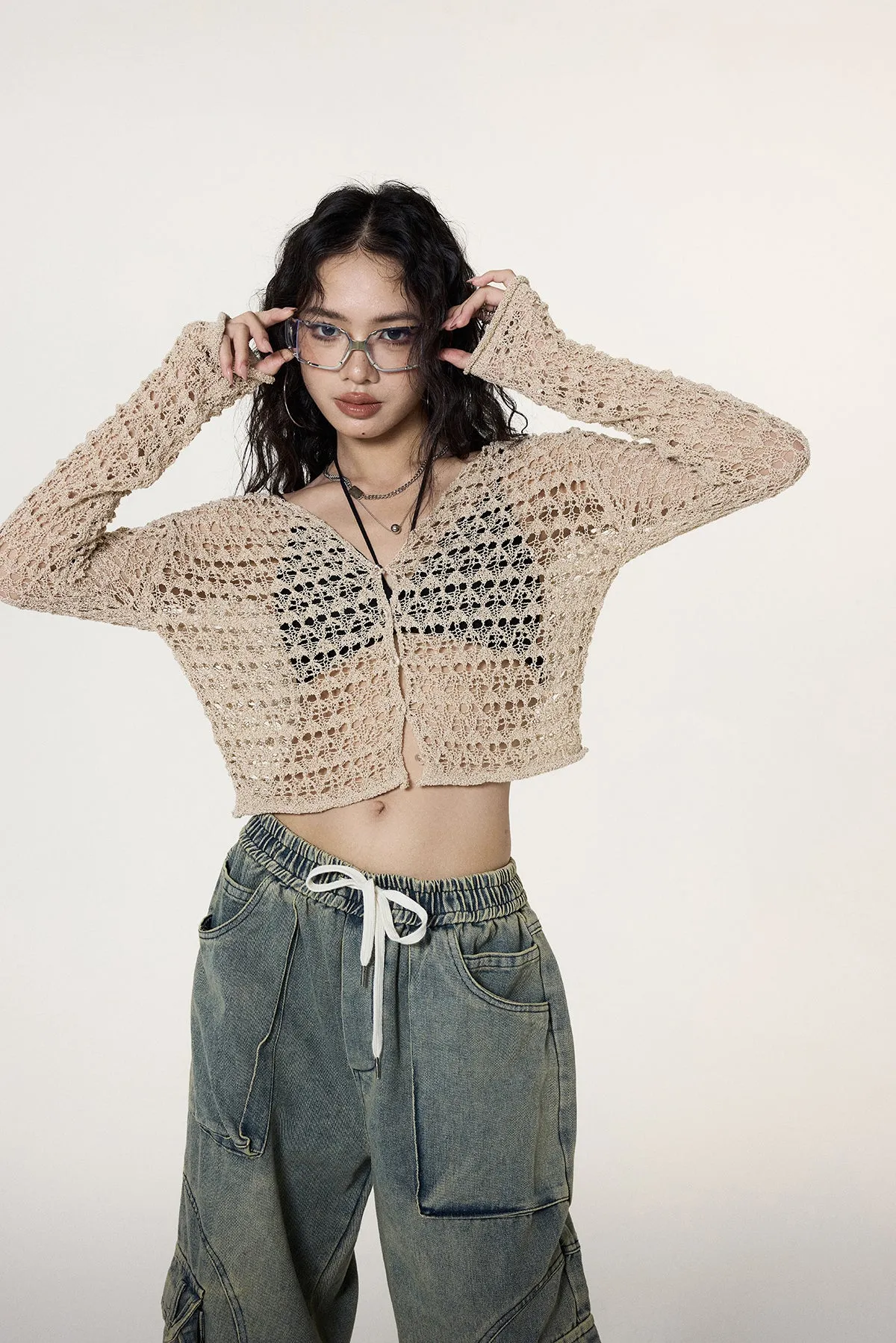 Crochet Crop Top with Flare Sleeves