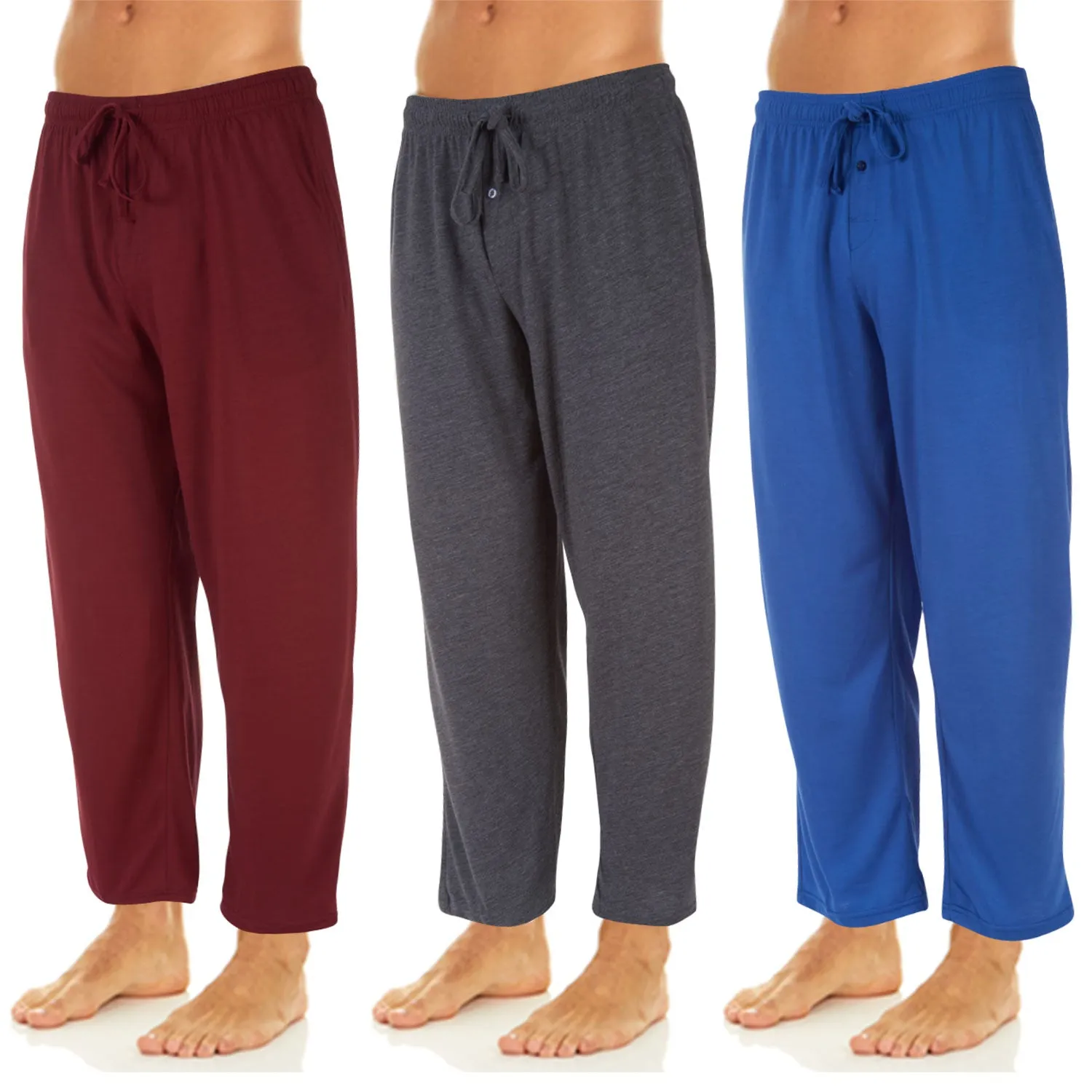 DARESAY Men's Lounge Pants- Soft Cotton Jersey Knit Lounge Bottoms, Mens Pajama Pants With 2 Deep Side Pockets, 3-Pack