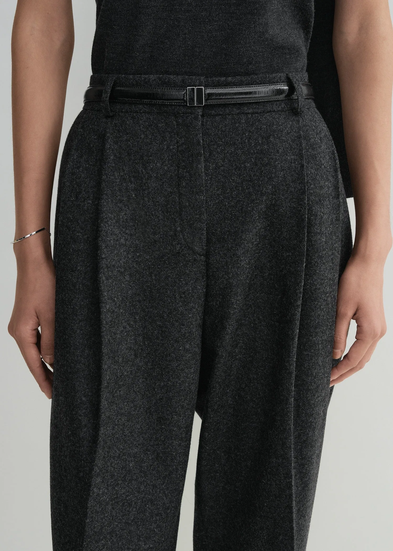 Double-pleated tailored trousers charcoal melange