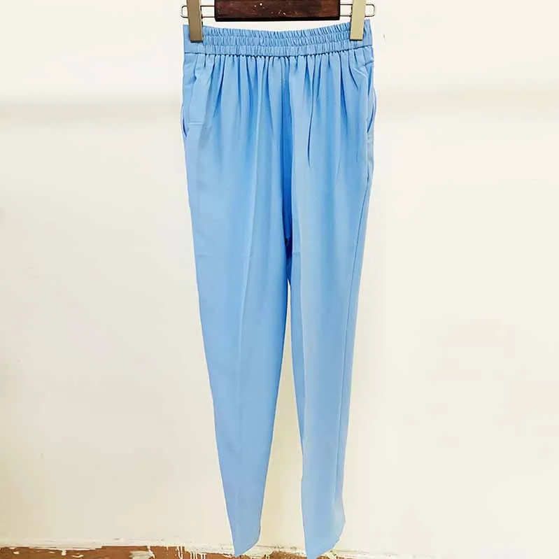 Elastic Waisted Skinny Formal Pants with Pocket Colour Pencil Pants